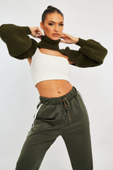 Khaki Extreme Cut Out High Neck Jumper - Nihara-Jumper