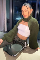 Khaki Extreme Cut Out High Neck Jumper - Nihara-Jumper