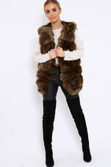 Khaki Faux Fur Gilet - Shelby-Jackets