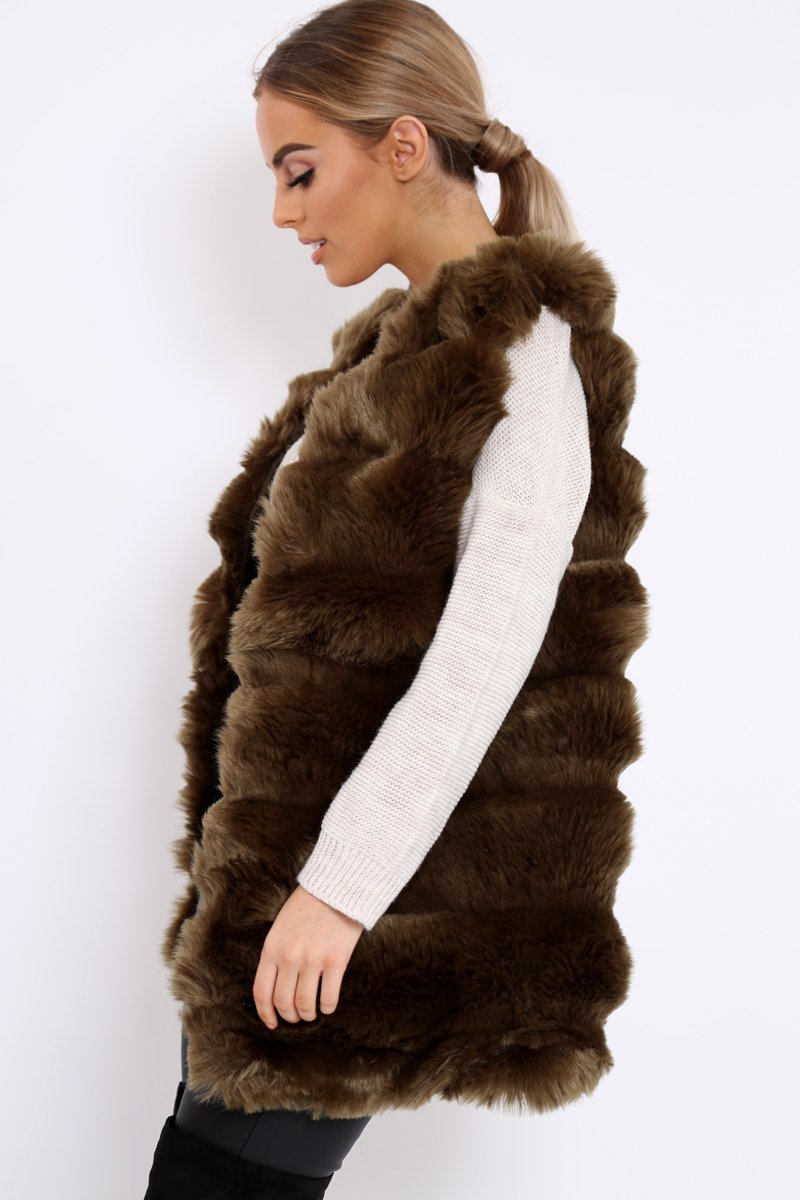 Khaki Faux Fur Gilet - Shelby-Jackets