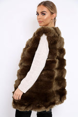 Khaki Faux Fur Gilet - Shelby-Jackets