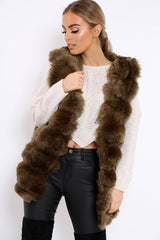 Khaki Faux Fur Gilet - Shelby-Jackets
