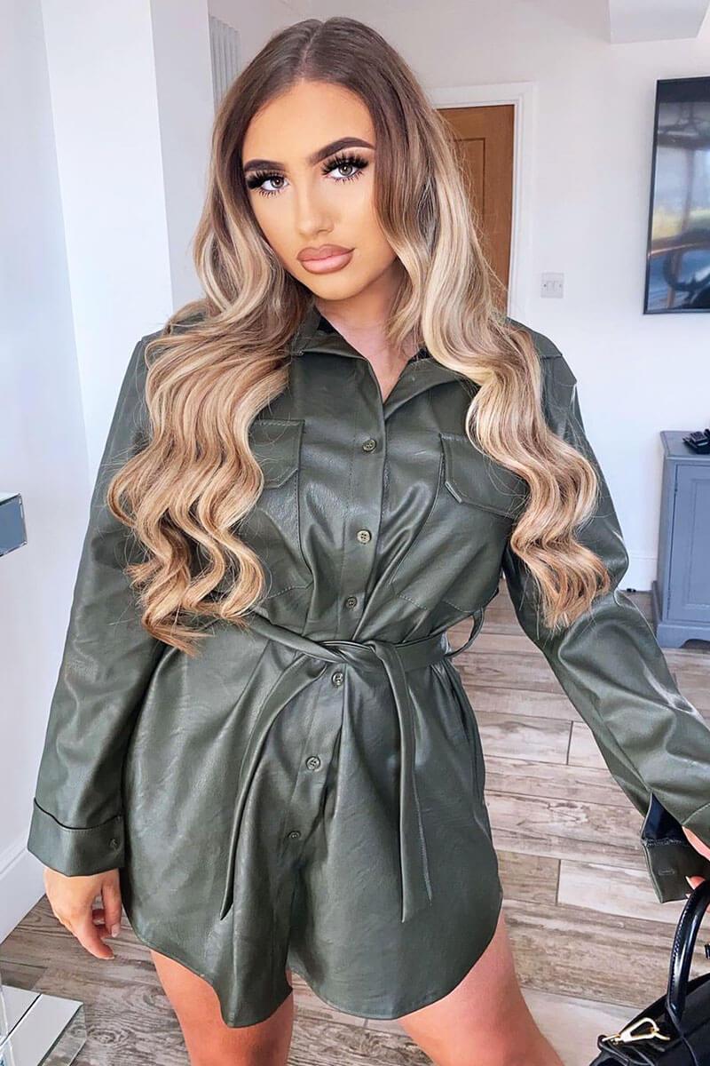 khaki faux leather dress Faux Leather Cut Out Sheath Midi Dress