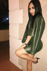 Khaki Faux Leather Contrast Stitch Trucker Jacket- Laianna-Jackets