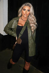 Khaki Faux Leather Shacket - Leiyah-Shacket