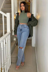 Khaki Faux Leather Shacket - Leiyah-Shacket