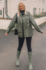 Khaki Faux Leather Shacket - Leiyah-Shacket