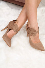 Khaki Faux Suede Frill Court Heels - Brynna-Heels