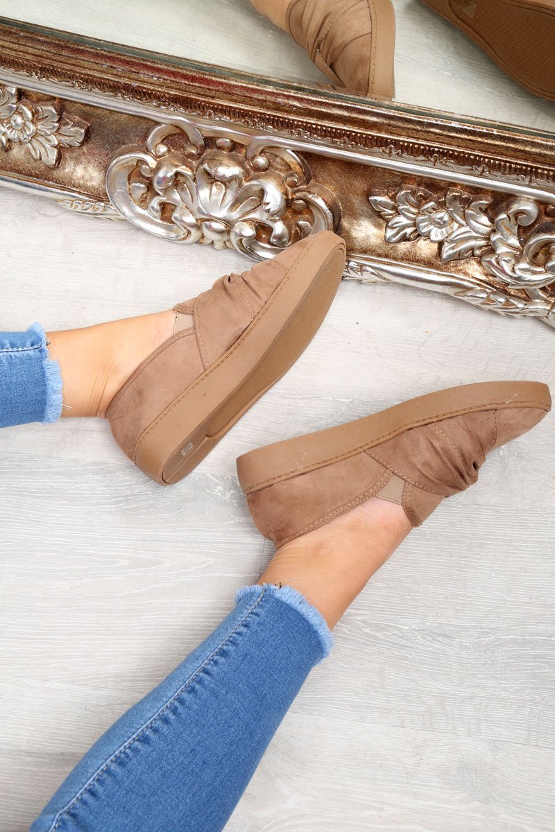 Khaki Faux Suede Twist Front Pumps - Krissy-Flats