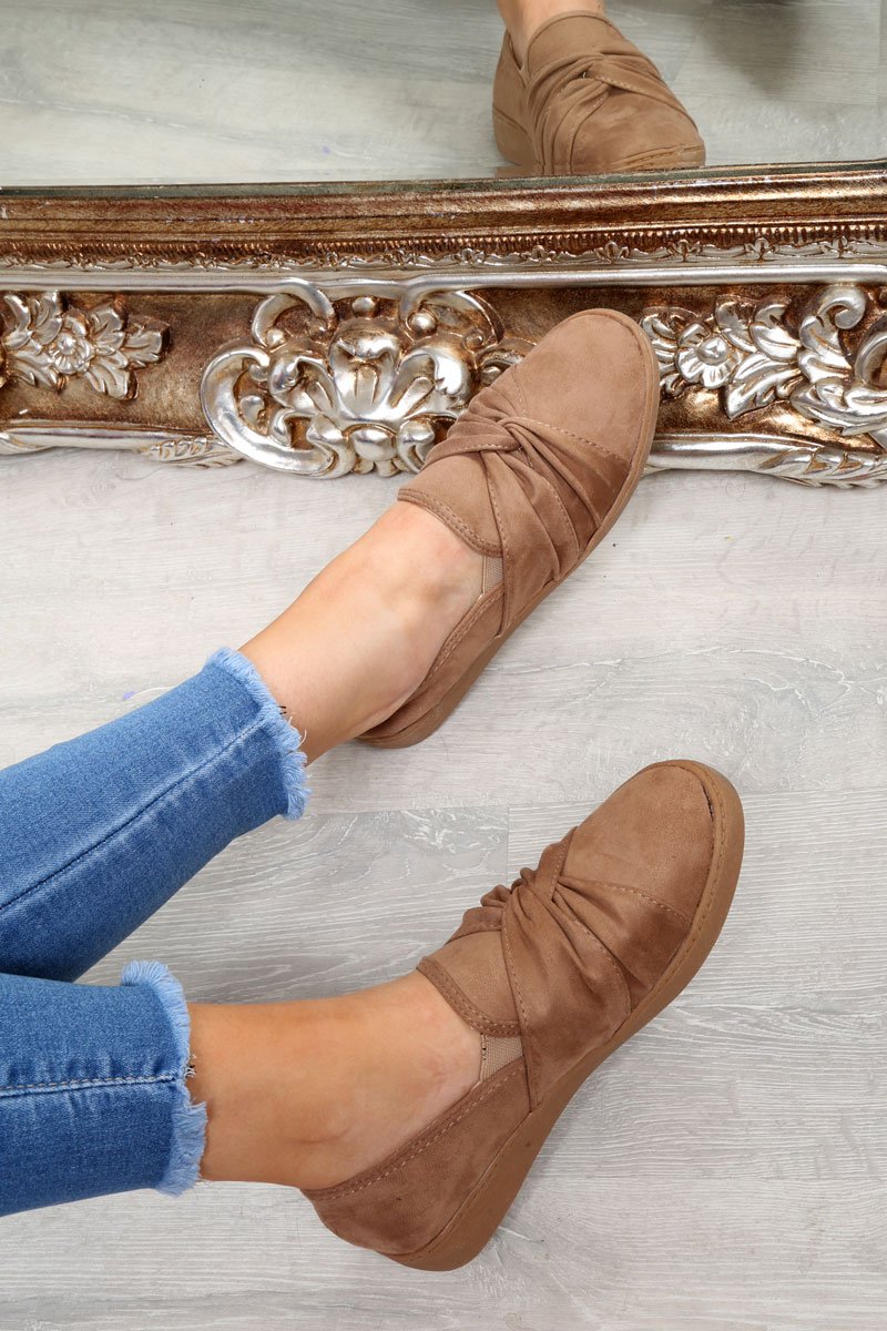 Khaki Faux Suede Twist Front Pumps - Krissy-Flats