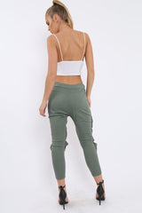 Khaki Fish Net Panel Detail Joggers - Mikaela-Trousers