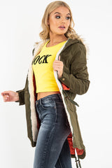 Khaki Fleece Lined Faux Fur Hood Parka Coat - Kiyomi-Jackets