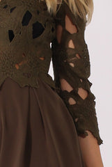 Khaki Floral Crochet Playsuit - Agatha-Playsuits