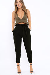 Khaki Frill Hem Crop Top - Keya-Crop Tops