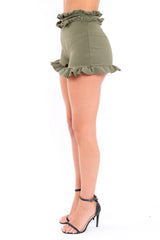 Khaki Frill Hem Shorts - Malvina-Shorts