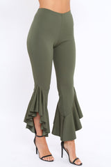 Khaki Frill Hem Trousers - Ashlie-Trousers