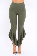 Khaki Frill Hem Trousers - Ashlie-Trousers