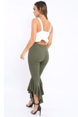 Khaki Frill Hem Trousers - Ashlie-Trousers