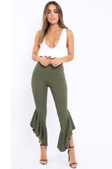 Khaki Frill Hem Trousers - Ashlie-Trousers