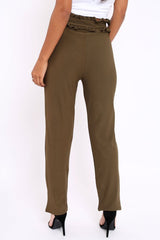 Khaki Frill Hem Wide Legged Trousers - Megan-Trousers