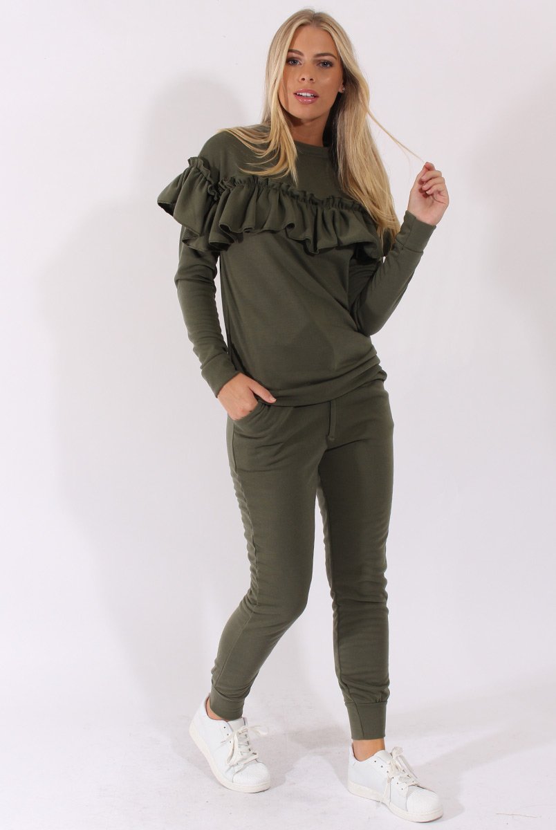 Khaki Frill Layer Tracksuit - Tawney-Tracksuits