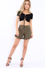 Khaki Frill Shorts - Abi-Shorts