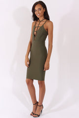 Khaki Front Harness Bodycon Dress - Nella-Dresses