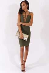 Khaki Front Harness Bodycon Dress - Nella-Dresses