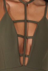 Khaki Front Harness Bodycon Dress - Nella-Dresses