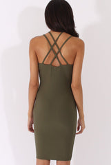 Khaki Front Harness Bodycon Dress - Nella-Dresses