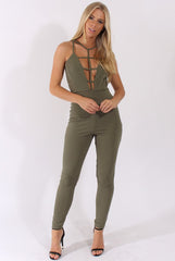 Khaki Front Harness Fitted Jumpsuit - Bette-Jumpsuits