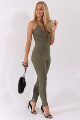 Khaki Front Harness Fitted Jumpsuit - Bette-Jumpsuits