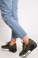 Khaki Glitter Lace Up Chunky Trainers - Shania-Trainers