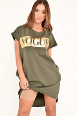 Khaki Gold Vogue Slogan Oversized T-shirt - Breah-Tops