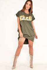 Khaki Gold Vogue Slogan Oversized T-shirt - Breah-Tops