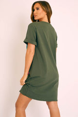 Khaki Graphic Printed T-shirt Dress - Meeka-Dresses