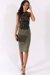 Khaki Halterneck Crochet Layer Midi Dress - Andie-Dresses