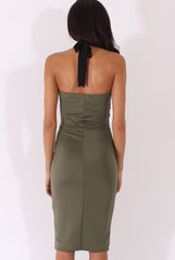 Khaki Halterneck Crochet Layer Midi Dress - Andie-Dresses