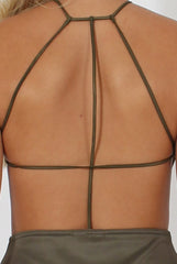 Khaki Halterneck Strappy Mini Dress - Brenda-Dresses