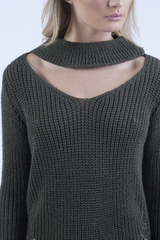 Khaki High Neck Cut Out Distressed Jumper Dress - Adalyn-Jumper