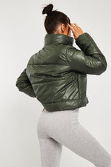 Khaki High Neck Puffer Coat - Docie-Coats