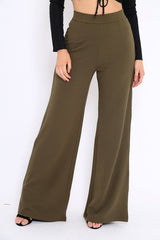 Khaki High Waist Flare Trousers -Tisha-Trousers