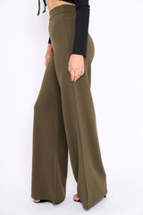 Khaki High Waist Flare Trousers -Tisha-Trousers