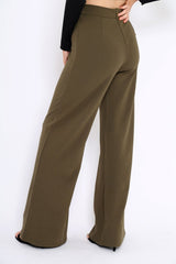 Khaki High Waist Flare Trousers -Tisha-Trousers