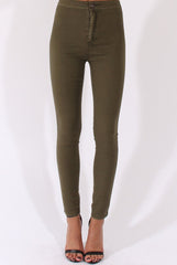 Khaki High Waisted Skinny Jeans - Riley-Jeans