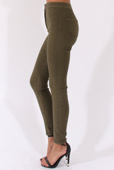 Khaki High Waisted Skinny Jeans - Riley-Jeans