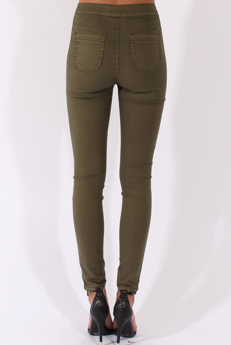 Khaki High Waisted Skinny Jeans - Riley-Jeans