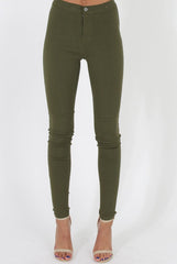 Khaki High Waisted Skinny Jeans - Tia-Jeans