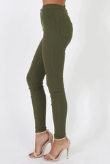 Khaki High Waisted Skinny Jeans - Tia-Jeans