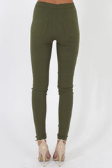 Khaki High Waisted Skinny Jeans - Tia-Jeans